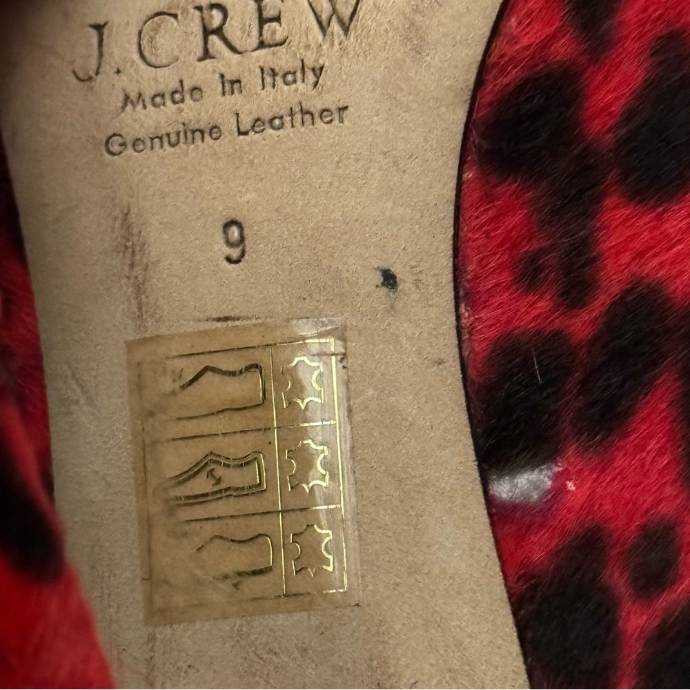 J.Crew Leather Calf Hair Roxie Red Leopard Heels Size 9 Pointed Toe Italy - Picture 9 of 10